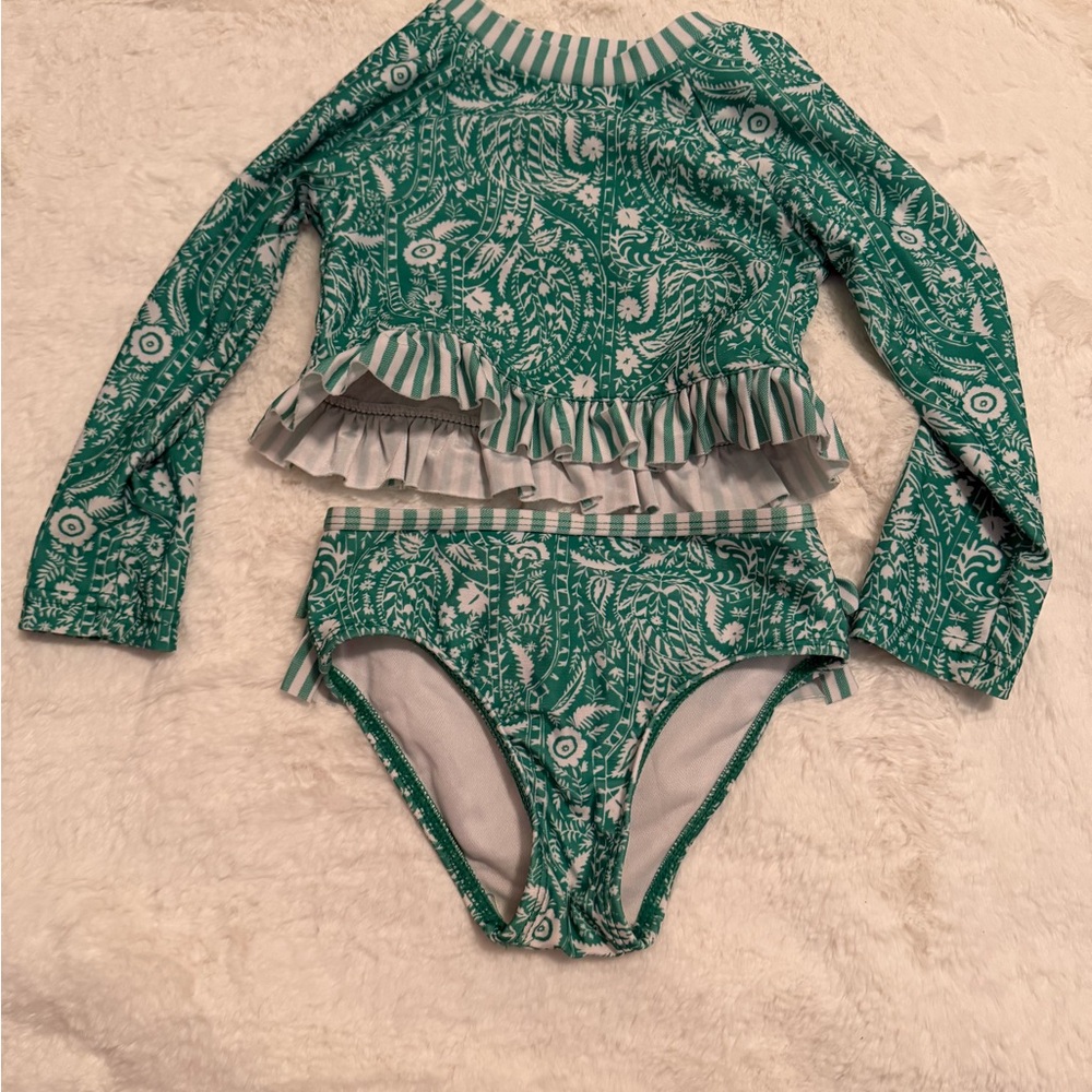 crown & ivy Kids Green Patterned Rashguard Set swimsuit